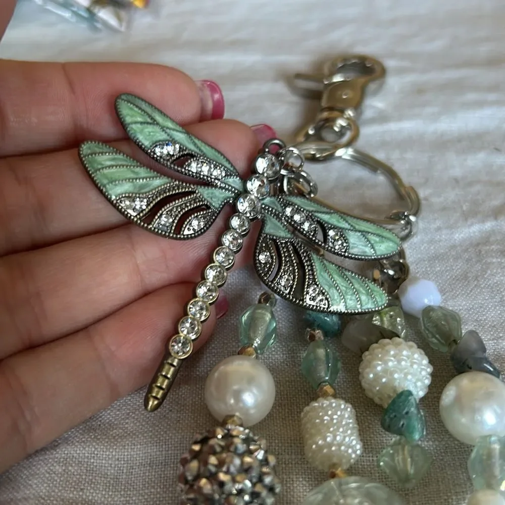 Hand made key chain dragonfly with stones NeW